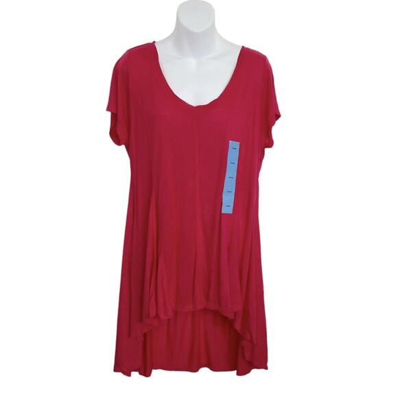 RXB Top Womens Size Large Pink Tunic Jersey Knit Hi-Lo V-Neck Short Sleeved NEW - Picture 1 of 16